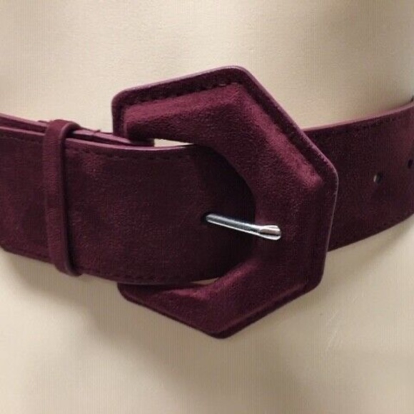 COPY  INC International Concepts Geometric Covered Buckle Stretch Belt, Wine S/M - Picture 2 of 5